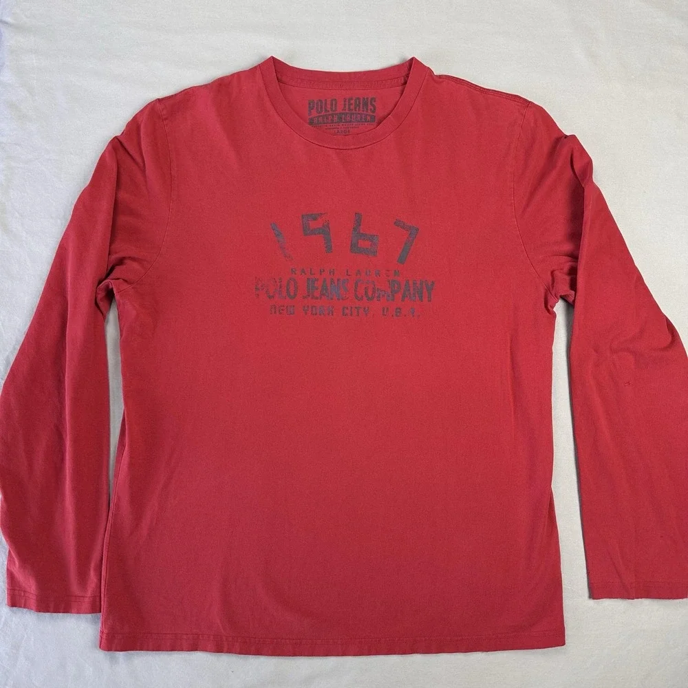 Polo Jeans Ralph Lauren Shirt Mens Large Red Long Sleeve 1967 Vintage Distressed
